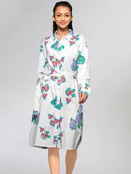 First Resort by Ramola Bachchan - Multi-Color Embellished Floral Shirt Knee Length Dress