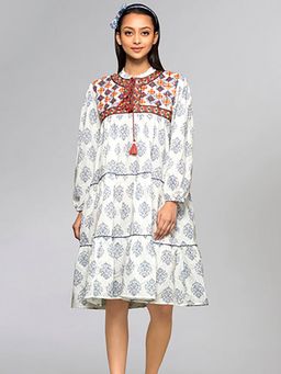 First Resort by Ramola Bachchan - Multi-Color Embroidered Peasant Knee Length Dress
