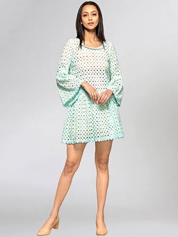 First Resort by Ramola Bachchan - Blue Eyelet Mini Dress