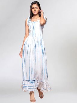 First Resort by Ramola Bachchan - Dark Blue Tie-Dye Smocking Long Maxi Dress