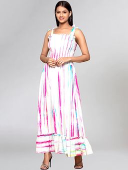First Resort by Ramola Bachchan - Multicoloured Tie-Dye Smocking Long Maxi Dress