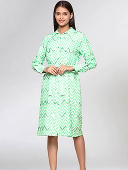 First Resort by Ramola Bachchan - Neon Green Zig-Zag Shirt Knee Length Dress