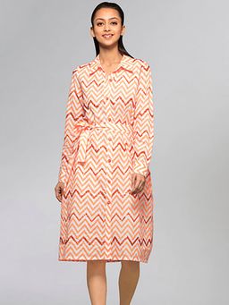 First Resort by Ramola Bachchan - Orange Zig-Zag Shirt Knee Length Dress