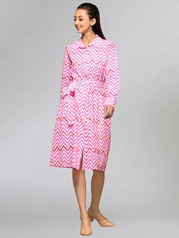 First Resort by Ramola Bachchan - Pink Zig-Zag Shirt Knee Length Dress