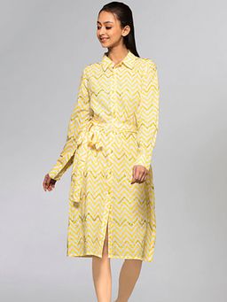 First Resort by Ramola Bachchan - Yellow Zig-Zag Shirt Knee Length Dress