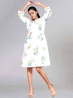 First Resort by Ramola Bachchan - White Cross Stitch Knee Length Dress