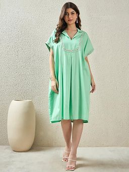 First Resort by Ramola Bachchan - Jelly Mint Hand Embroidered Shirt Knee Length Dress