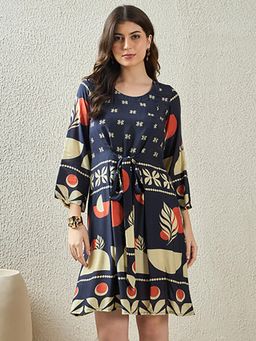 First Resort by Ramola Bachchan - Midnight Blue Geometric Print Mini Dress