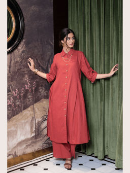 House of Surkh - Tomato Red Linen Co-Ord Set