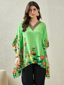 First Resort by Ramola Bachchan - Womens Green Viscose Floral Kaftan
