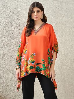 First Resort by Ramola Bachchan - Womens Orange Viscose Floral Kaftan