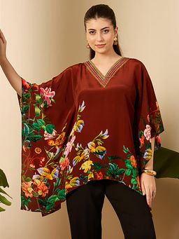 First Resort by Ramola Bachchan - Womens Copper Viscose Floral Kaftan