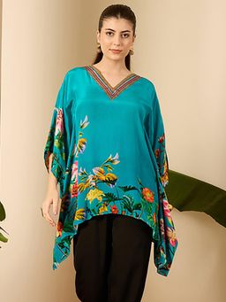 First Resort by Ramola Bachchan - Womens Teal Viscose Floral Kaftan