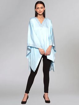 First Resort by Ramola Bachchan - Womens Aqua Polyester Solid Kaftan