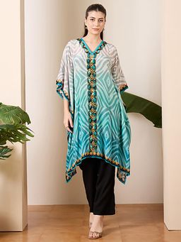 First Resort by Ramola Bachchan - Womens Aqua Viscose Printed Kaftan