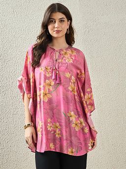 First Resort by Ramola Bachchan - Womens Pink Viscose Floral Kaftan