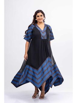 Mamicha - Black Geometric Crepe V-Neck Maxi Dress