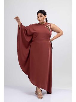 Mamicha - Maroon Embellished/Sequined Crepe Round Neck Maxi Dress