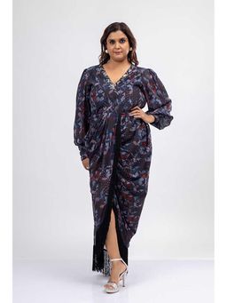 Mamicha - Black Printed Georgette V-Neck Maxi Dress