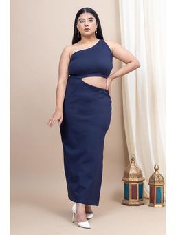 Mamicha - Navy Blue Solid/Plain Lycra One Shoulder Maxi Dress