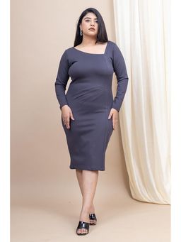Mamicha - Grey Solid/Plain Lycra Asymmetrical Knee Length Dress