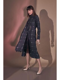 Mamicha - Black Woven Cotton Round Neck Midi Dress