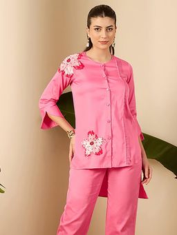 First Resort by Ramola Bachchan - Womens Pink Cotton Floral Shirt