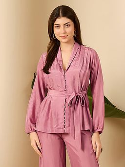 First Resort by Ramola Bachchan - Womens Mauve Silk Solid Shirt