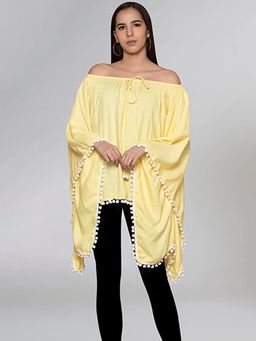 First Resort by Ramola Bachchan - Womens Yellow Viscose Solid Poncho