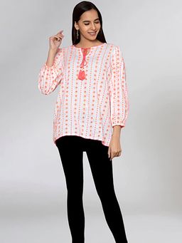 First Resort by Ramola Bachchan - Womens Orange Cotton Floral Top