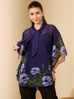 First Resort by Ramola Bachchan - Womens Navy Blue Polyester Floral Top