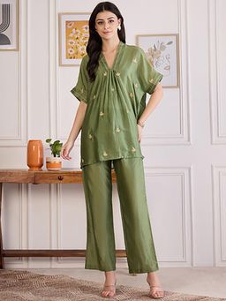 First Resort by Ramola Bachchan - Womens Olive Cotton Solid Top