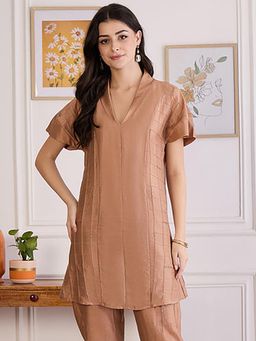 First Resort by Ramola Bachchan - Womens Copper Chanderi Solid Top