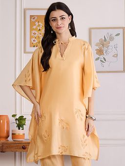 First Resort by Ramola Bachchan - Womens Yellow Chanderi Solid Kaftan with Inner
