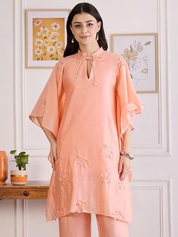 First Resort by Ramola Bachchan - Womens Peach Chanderi Solid Kaftan