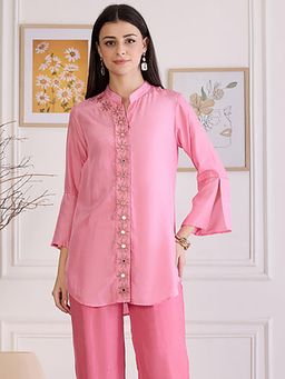 First Resort by Ramola Bachchan - Womens Pink Silk Embroidered Top