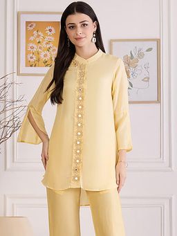 First Resort by Ramola Bachchan - Womens Yellow Silk Embroidered Top