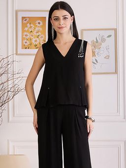 First Resort by Ramola Bachchan - Womens Black Cotton Solid Top