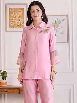 First Resort by Ramola Bachchan - Womens Pink Cotton Embroidered Shirt