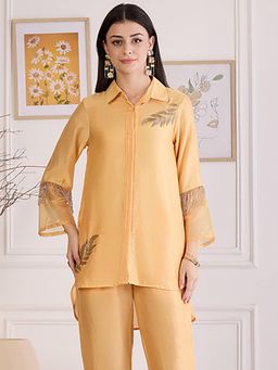 First Resort by Ramola Bachchan - Womens Yellow Cotton Embroidered Top