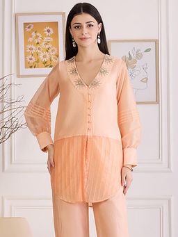First Resort by Ramola Bachchan - Womens Peach Cotton Solid Top