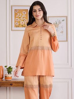 First Resort by Ramola Bachchan - Womens Orange Cotton Solid Top