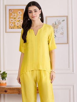 First Resort by Ramola Bachchan - Womens Yellow Chanderi Solid Top