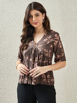 First Resort by Ramola Bachchan - Womens Brown Viscose Printed Top