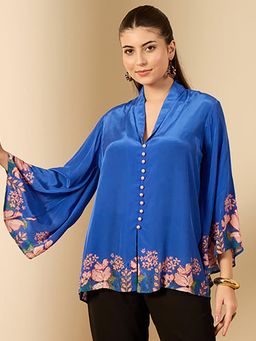 First Resort by Ramola Bachchan - Womens Blue Viscose Floral Top