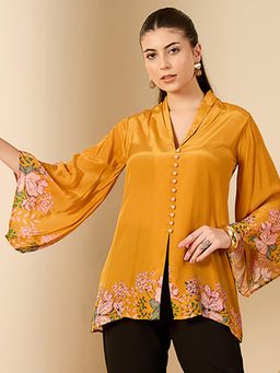 First Resort by Ramola Bachchan - Womens Mustard Viscose Floral Top