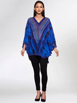 First Resort by Ramola Bachchan - Womens Blue Viscose Floral Tunic