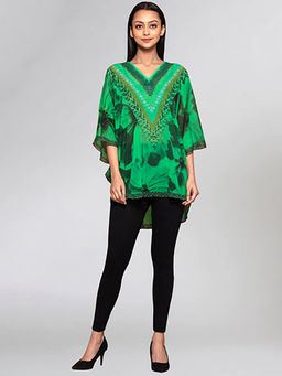 First Resort by Ramola Bachchan - Womens Green Viscose Floral Tunic