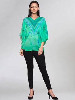 First Resort by Ramola Bachchan - Womens Turquoise Viscose Floral Tunic