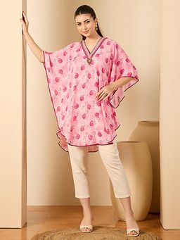 First Resort by Ramola Bachchan - Womens Pink Georgette Floral Kaftan